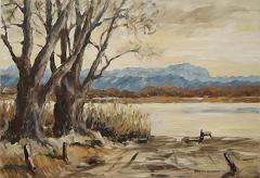 Ammersee mit Zugspitze - 35 x 50 cm, Öl